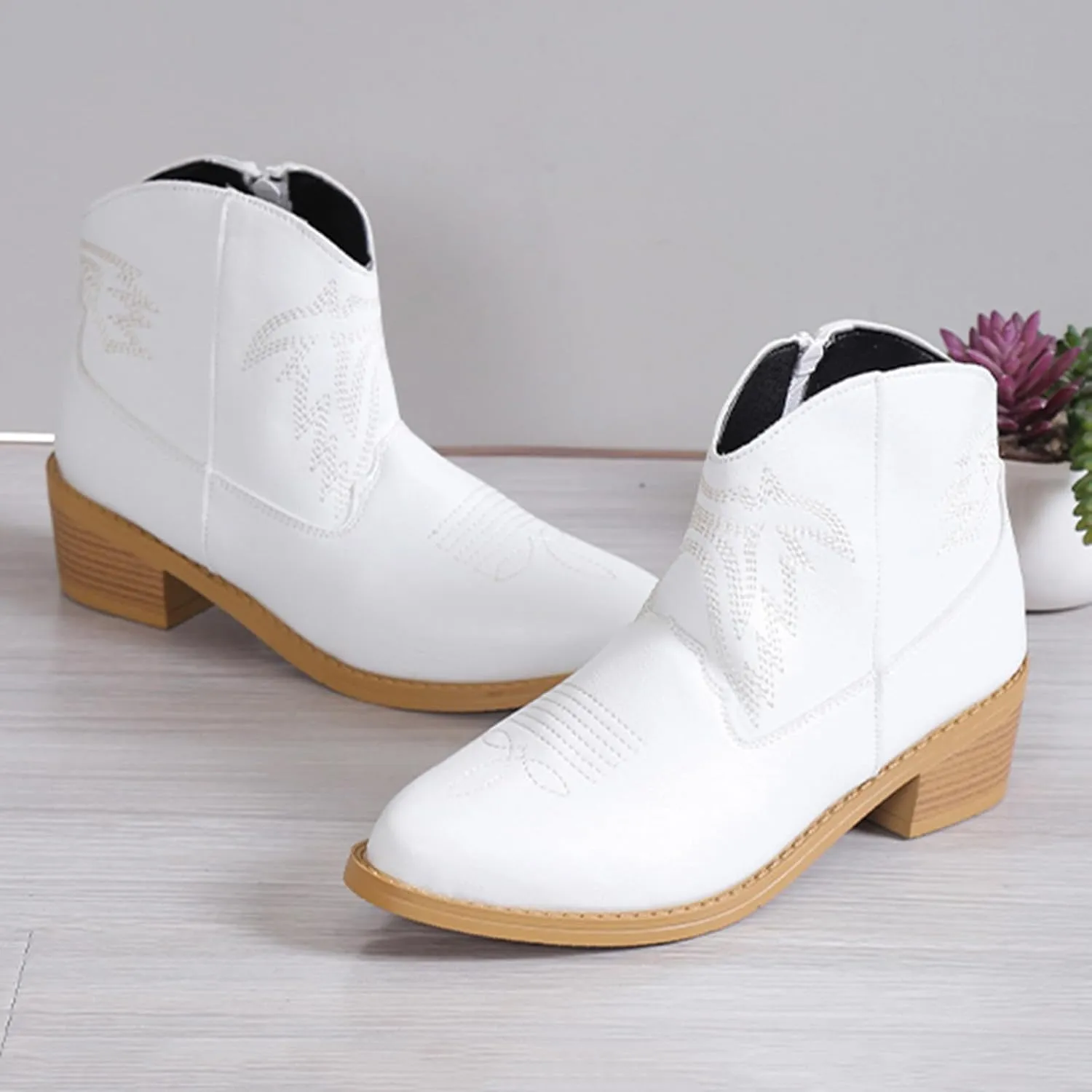 Ankle Boots for Women Dressy Chunky Heel Boots for Women Western Chunky Heel Pointed Toe Slip on Women Cowboy Boots