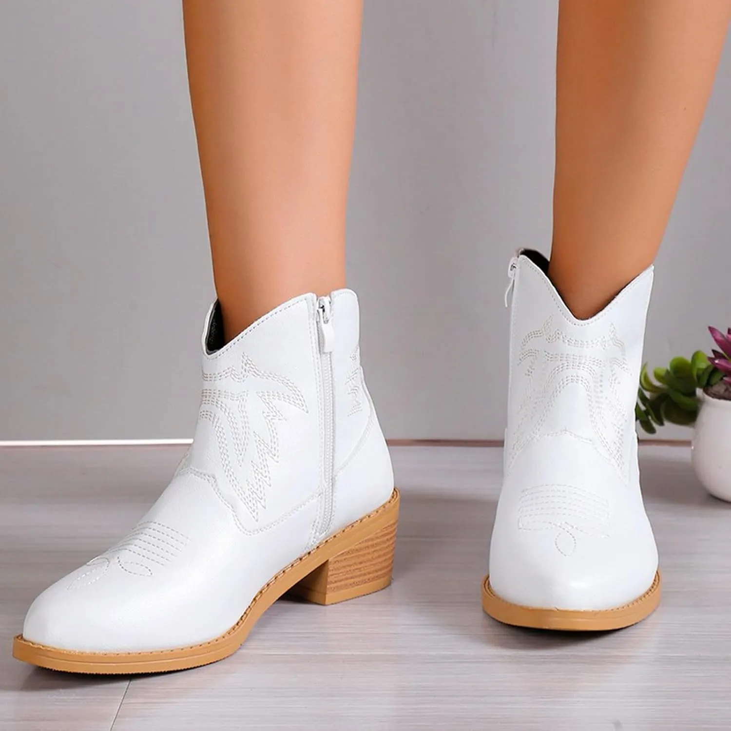 Ankle Boots for Women Dressy Chunky Heel Boots for Women Western Chunky Heel Pointed Toe Slip on Women Cowboy Boots