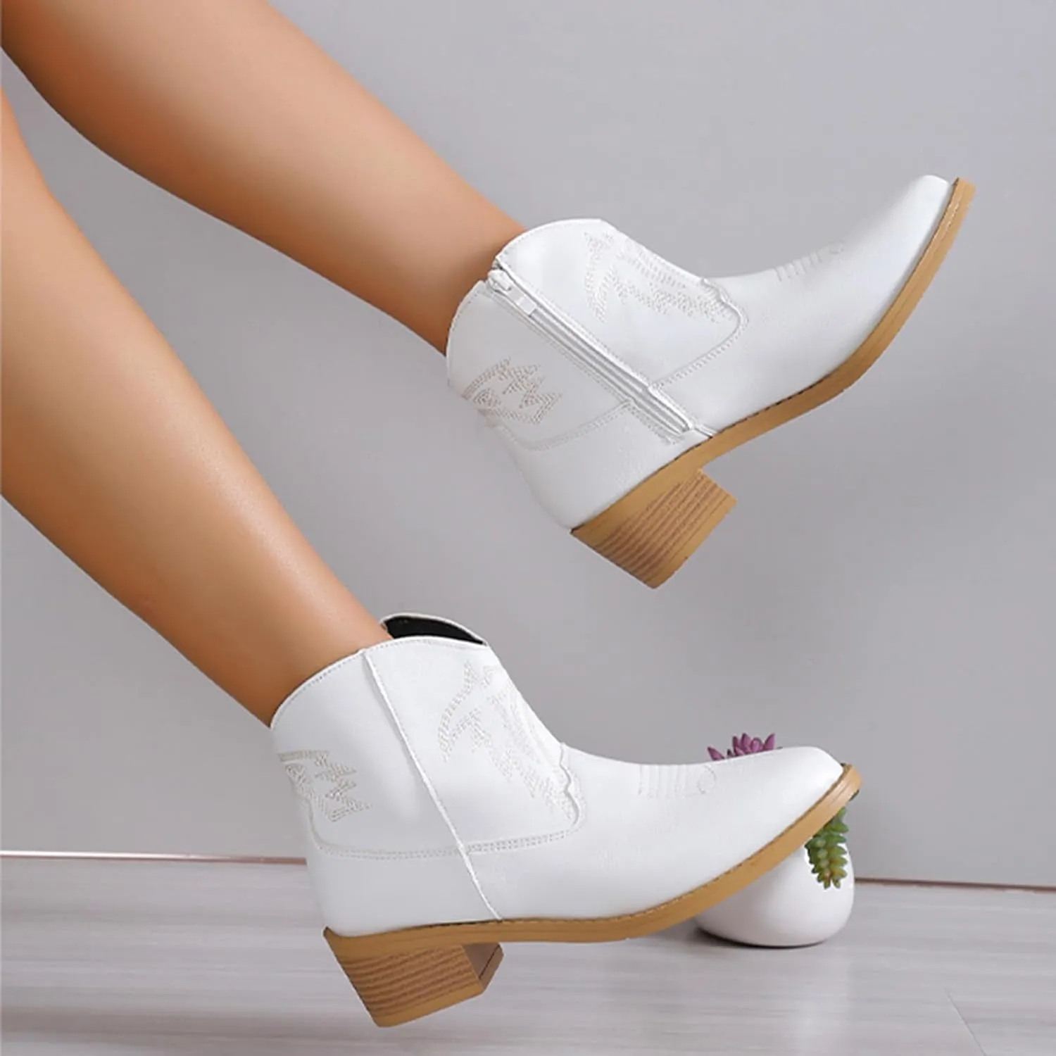 Ankle Boots for Women Dressy Chunky Heel Boots for Women Western Chunky Heel Pointed Toe Slip on Women Cowboy Boots