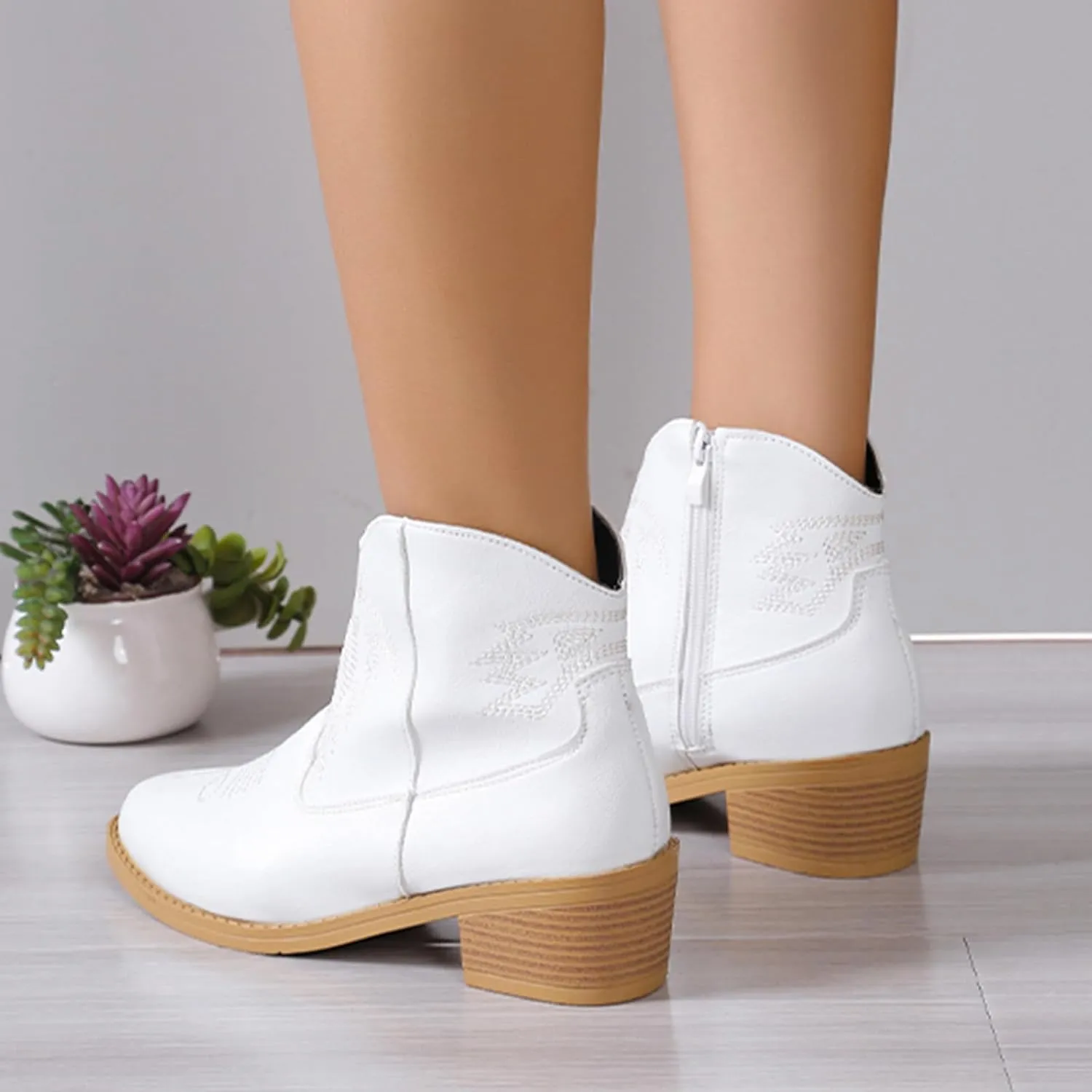 Ankle Boots for Women Dressy Chunky Heel Boots for Women Western Chunky Heel Pointed Toe Slip on Women Cowboy Boots