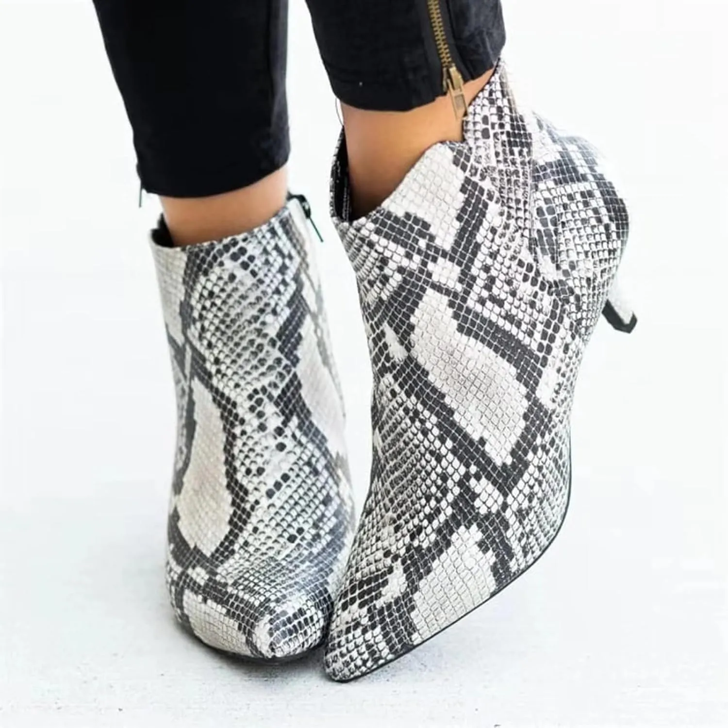 Ankle Boots for Women Dressy Mid Calf Boots for Women Pointed Toe Fine Heel Boot Leopard Print Side Zipper Large Size