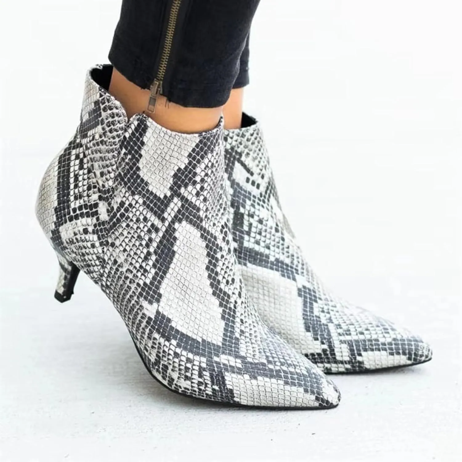 Ankle Boots for Women Dressy Mid Calf Boots for Women Pointed Toe Fine Heel Boot Leopard Print Side Zipper Large Size