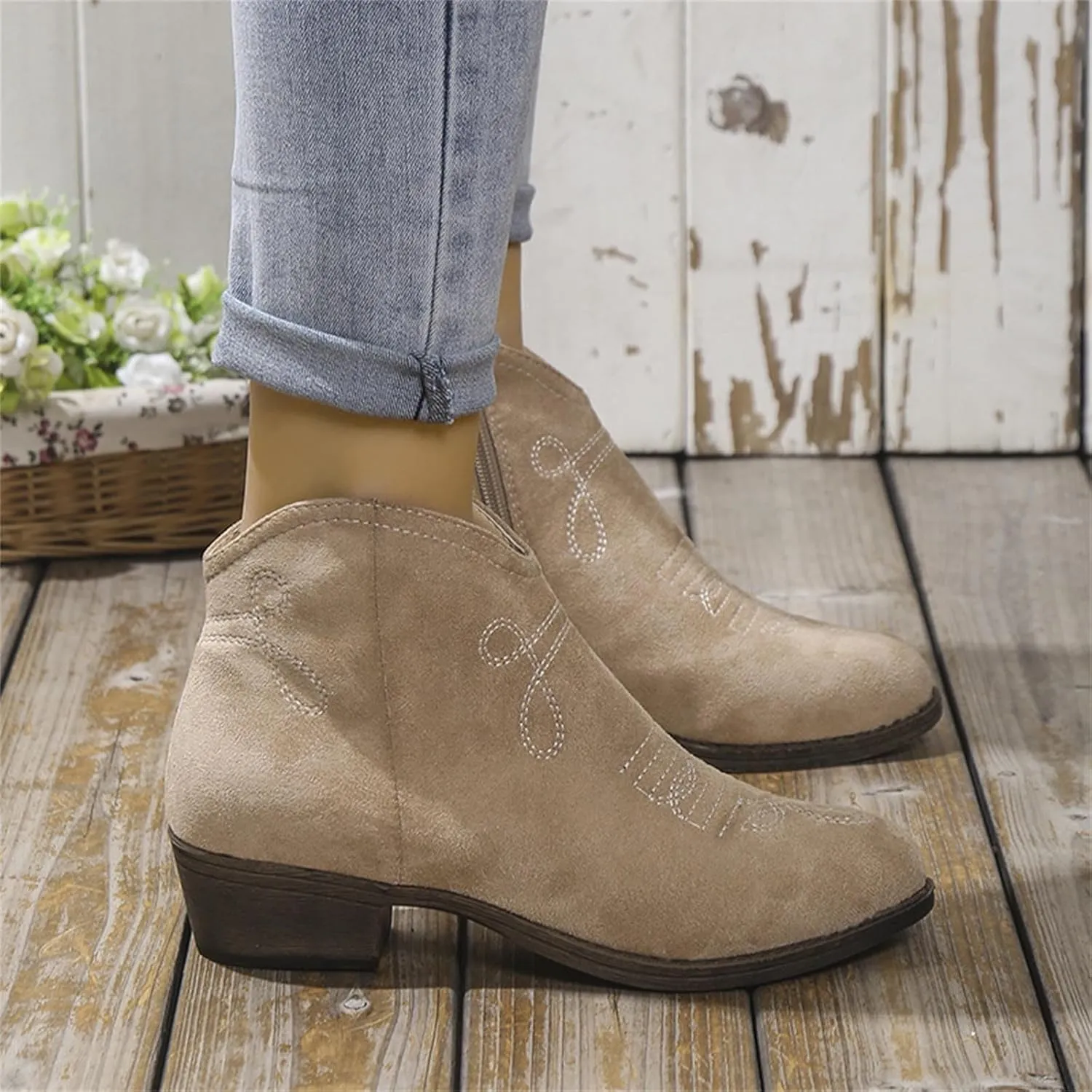 Ankle Boots for Women Dressy Winter Boots 2024 Casual Retro Pointed Toe Lace-up Leather Shoe Zipper Low Heel Booties