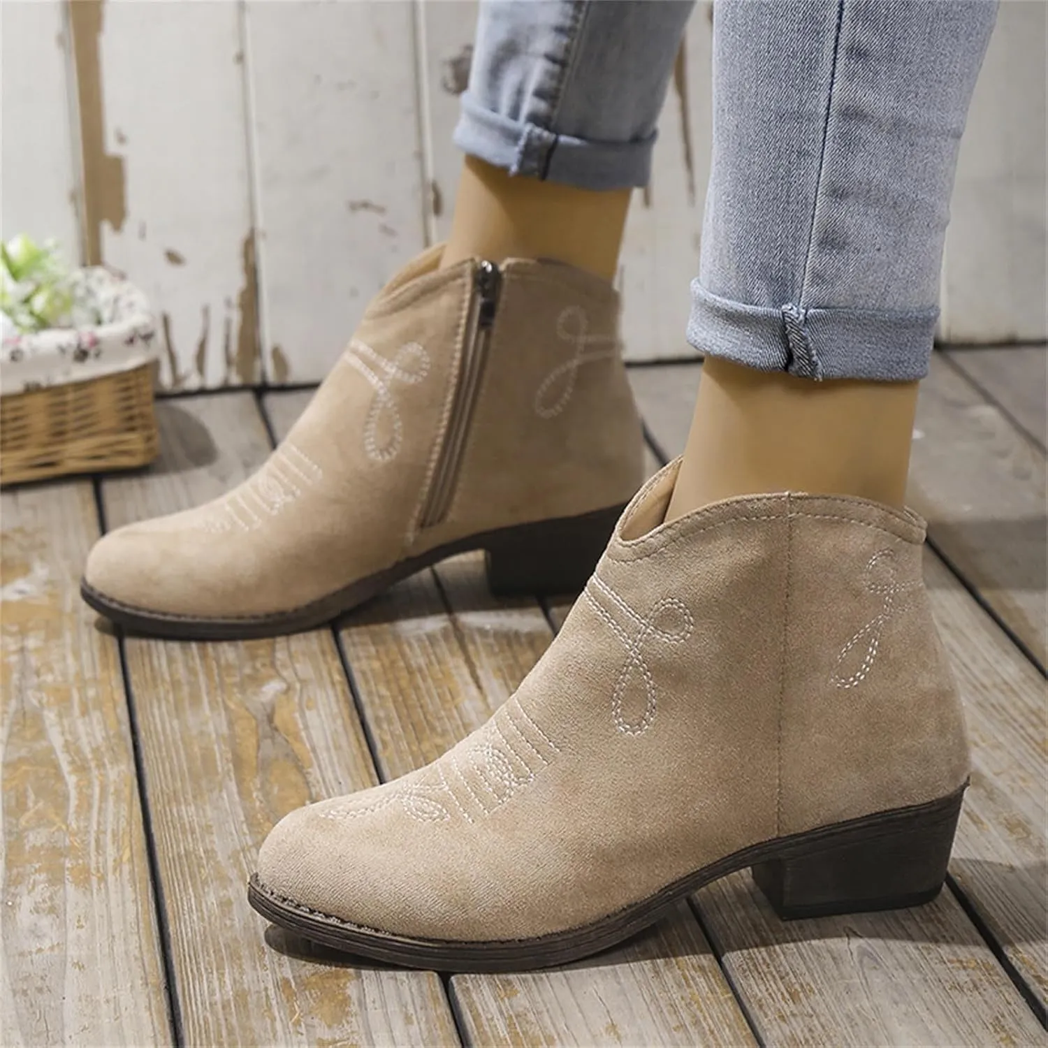 Ankle Boots for Women Dressy Winter Boots 2024 Casual Retro Pointed Toe Lace-up Leather Shoe Zipper Low Heel Booties