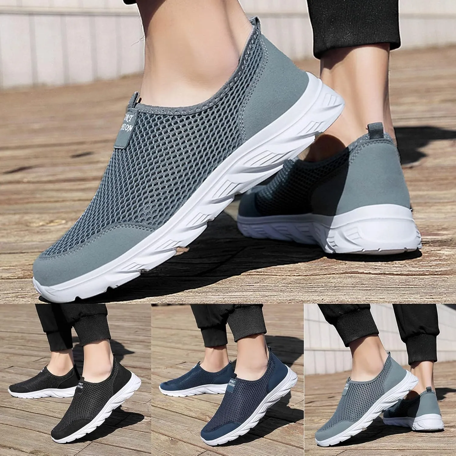 Arch Support Walking Shoes for Men Slip on Lightweight Breathable Fashion Sneaker Soft Flat Soled Elderly Shoes