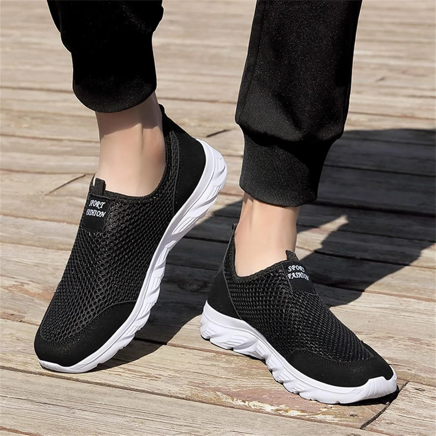 Arch Support Walking Shoes for Men Slip on Lightweight Breathable Fashion Sneaker Soft Flat Soled Elderly Shoes