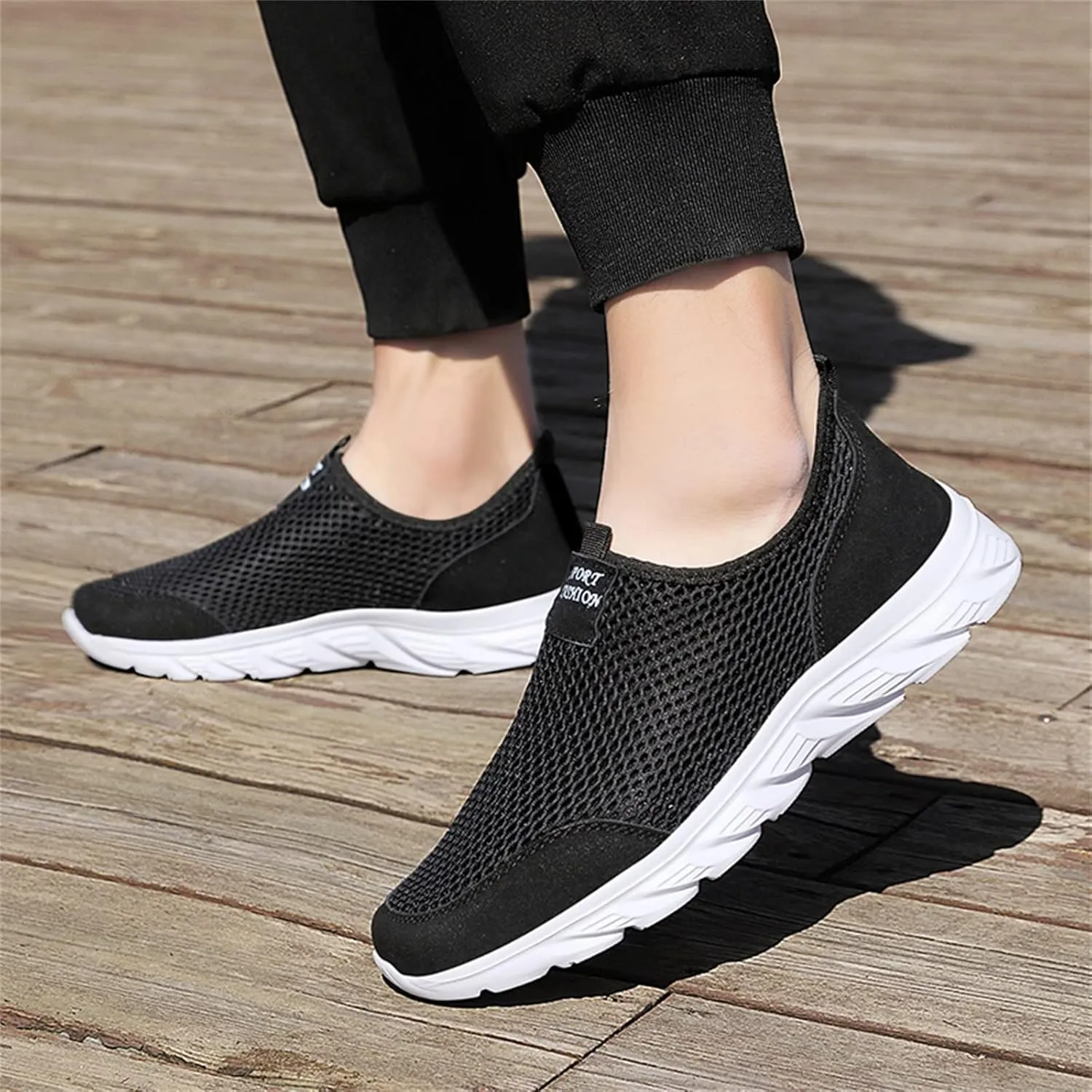 Arch Support Walking Shoes for Men Slip on Lightweight Breathable Fashion Sneaker Soft Flat Soled Elderly Shoes