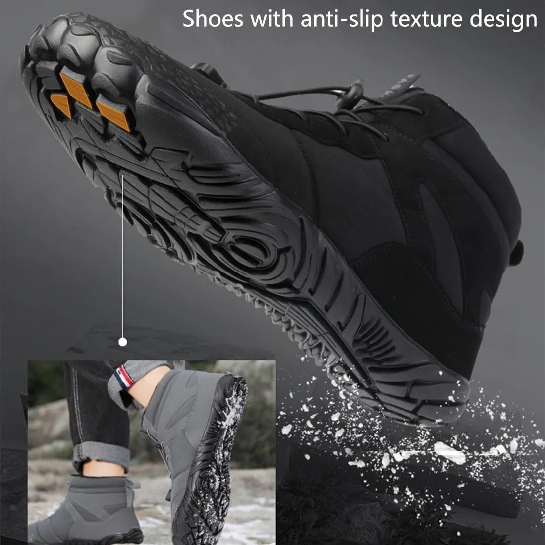 Barefoot Winter Shoes, Wide Toe Barefoot Winter Boots, Warm Casual Winter Barefoot Shoes, Non-Slip Sneakers