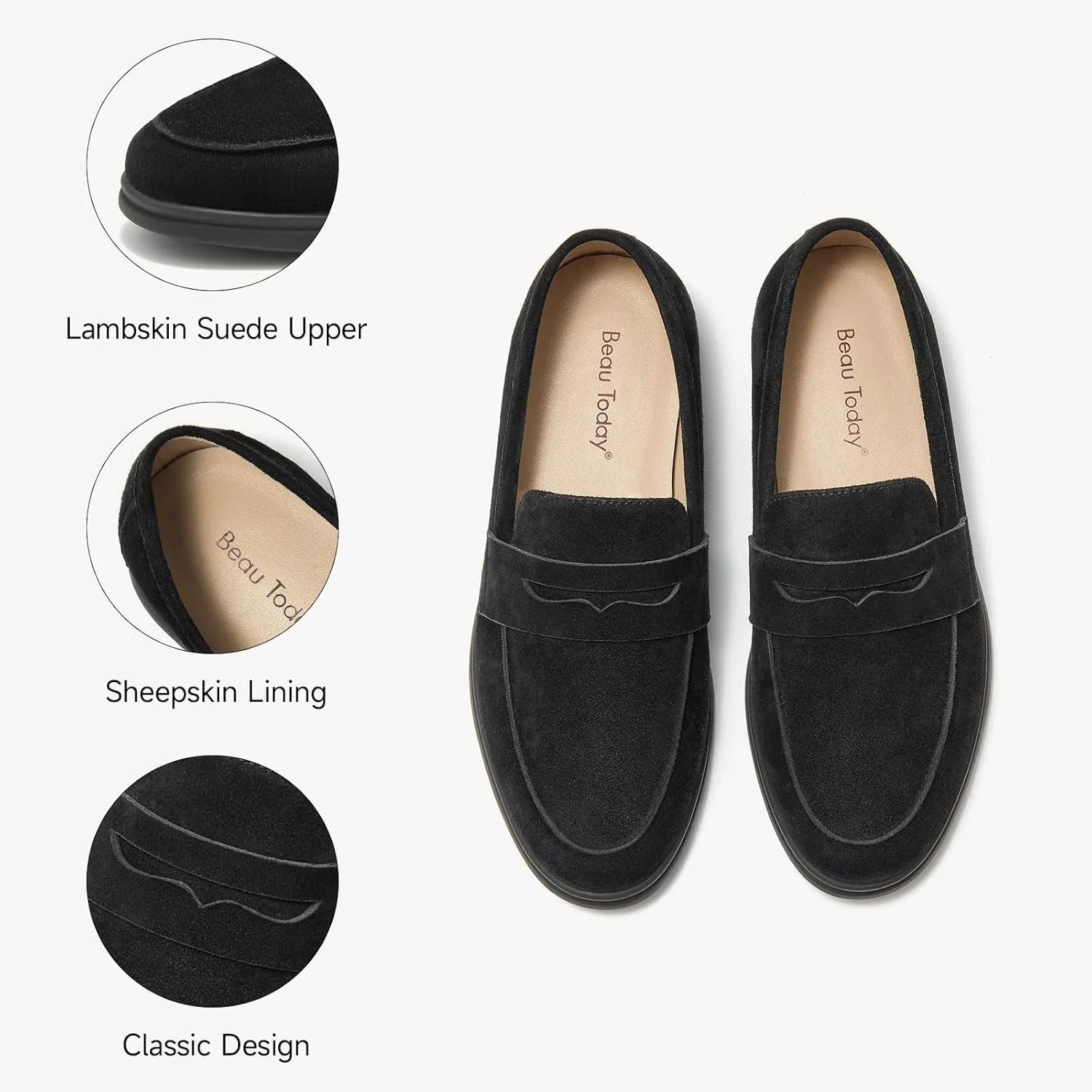 BEAU TODAY Suede Loafers Flats for Women, Womens Slip On Penny Loafers, Leather Driving Comfortable Dress Ladies Loafers Casual Office Work Shoes