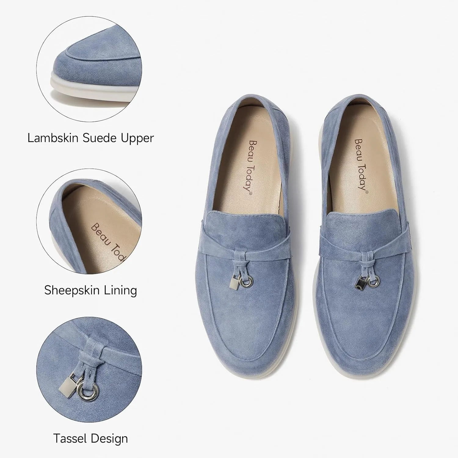 BEAU TODAY Suede Loafers Flats for Women, Womens Slip On Penny Loafers, Leather Driving Comfortable Dress Ladies Loafers Casual Office Work Shoes