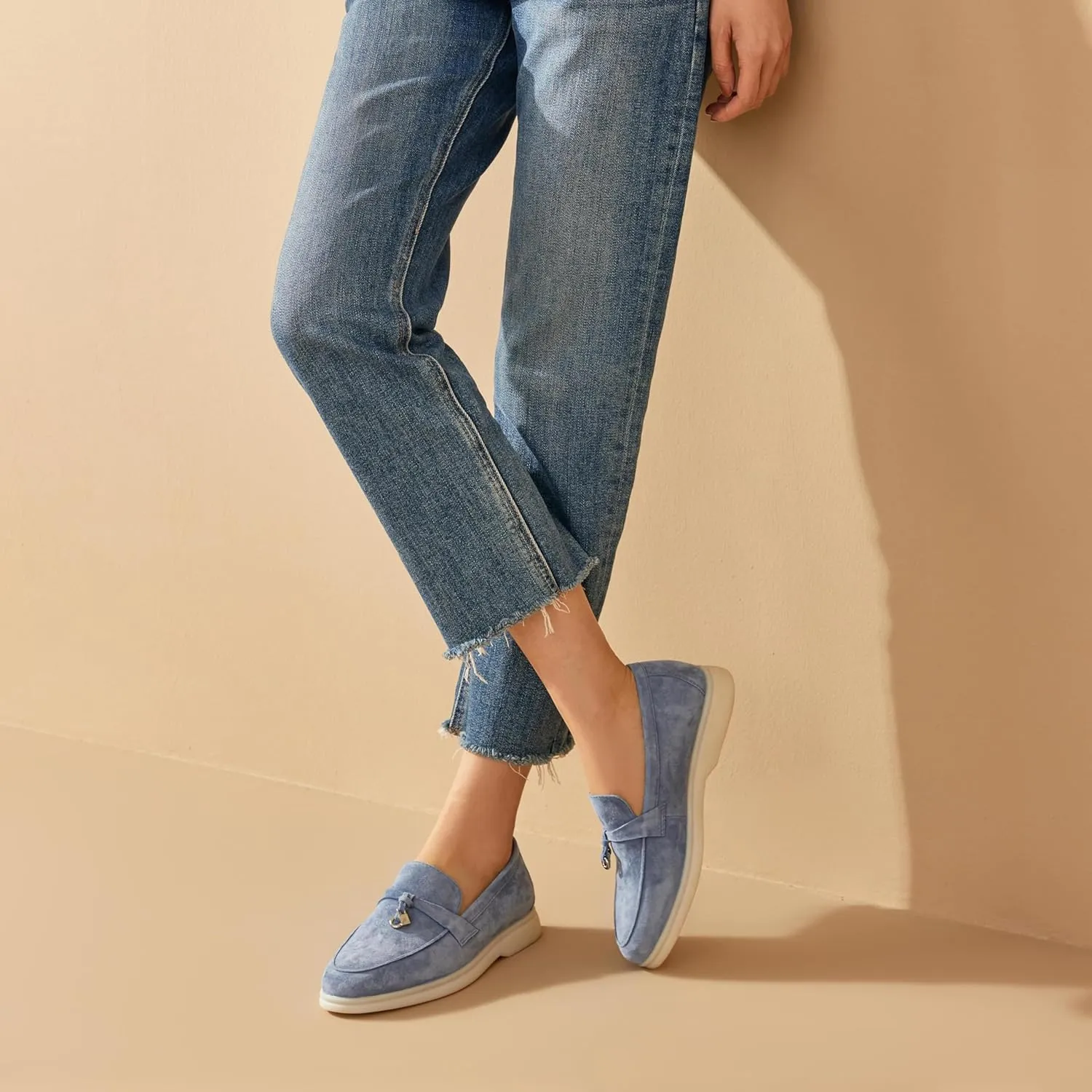BEAU TODAY Suede Loafers Flats for Women, Womens Slip On Penny Loafers, Leather Driving Comfortable Dress Ladies Loafers Casual Office Work Shoes