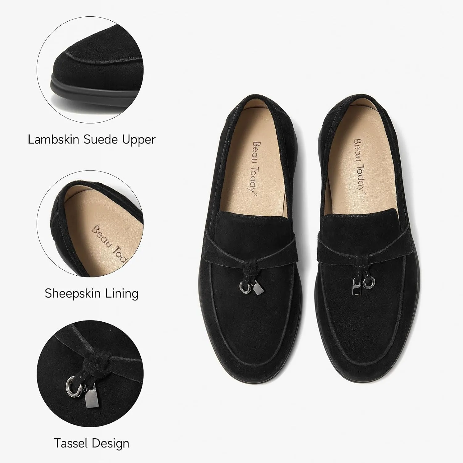 BEAU TODAY Suede Loafers Flats for Women, Womens Slip On Penny Loafers, Leather Driving Comfortable Dress Ladies Loafers Casual Office Work Shoes