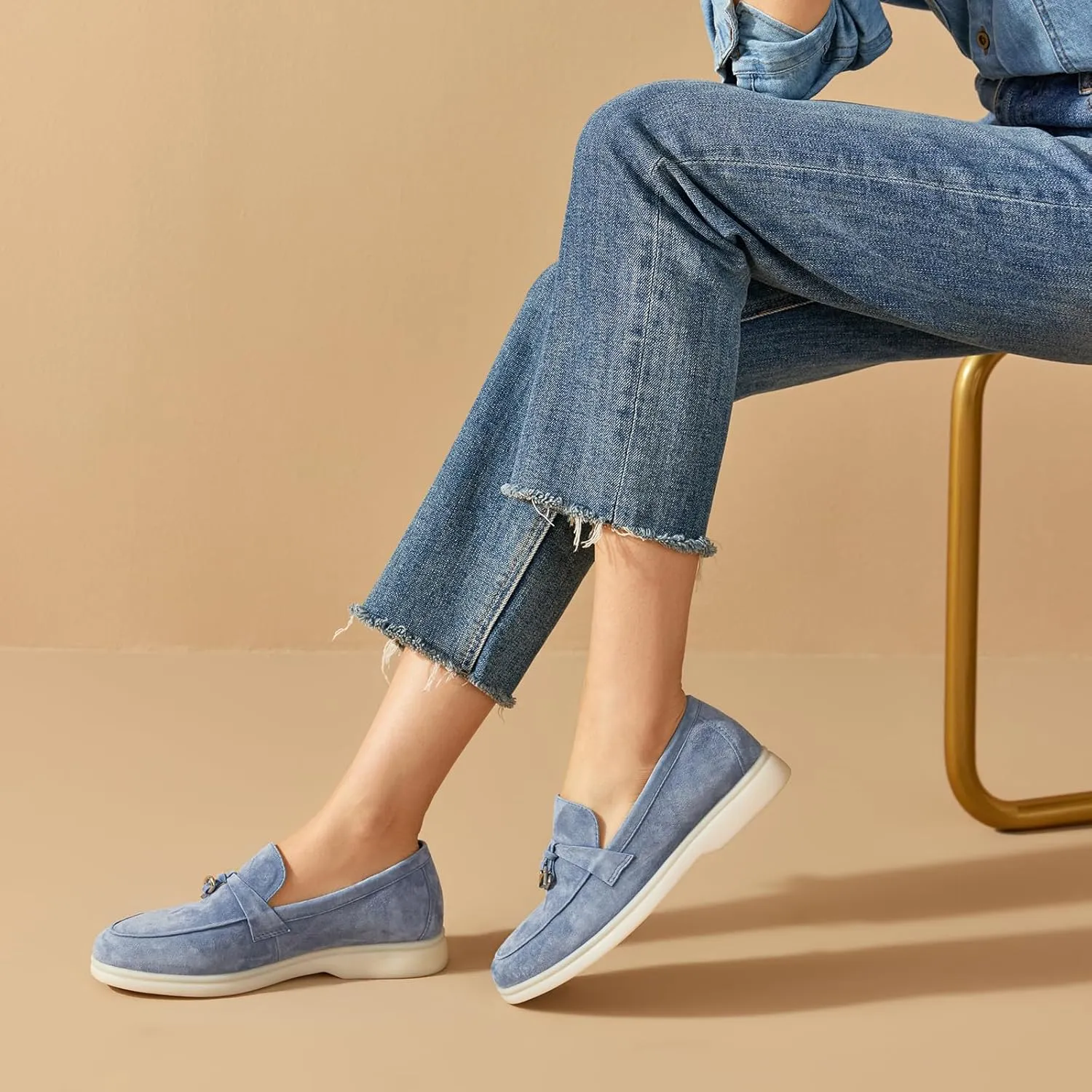 BEAU TODAY Suede Loafers Flats for Women, Womens Slip On Penny Loafers, Leather Driving Comfortable Dress Ladies Loafers Casual Office Work Shoes