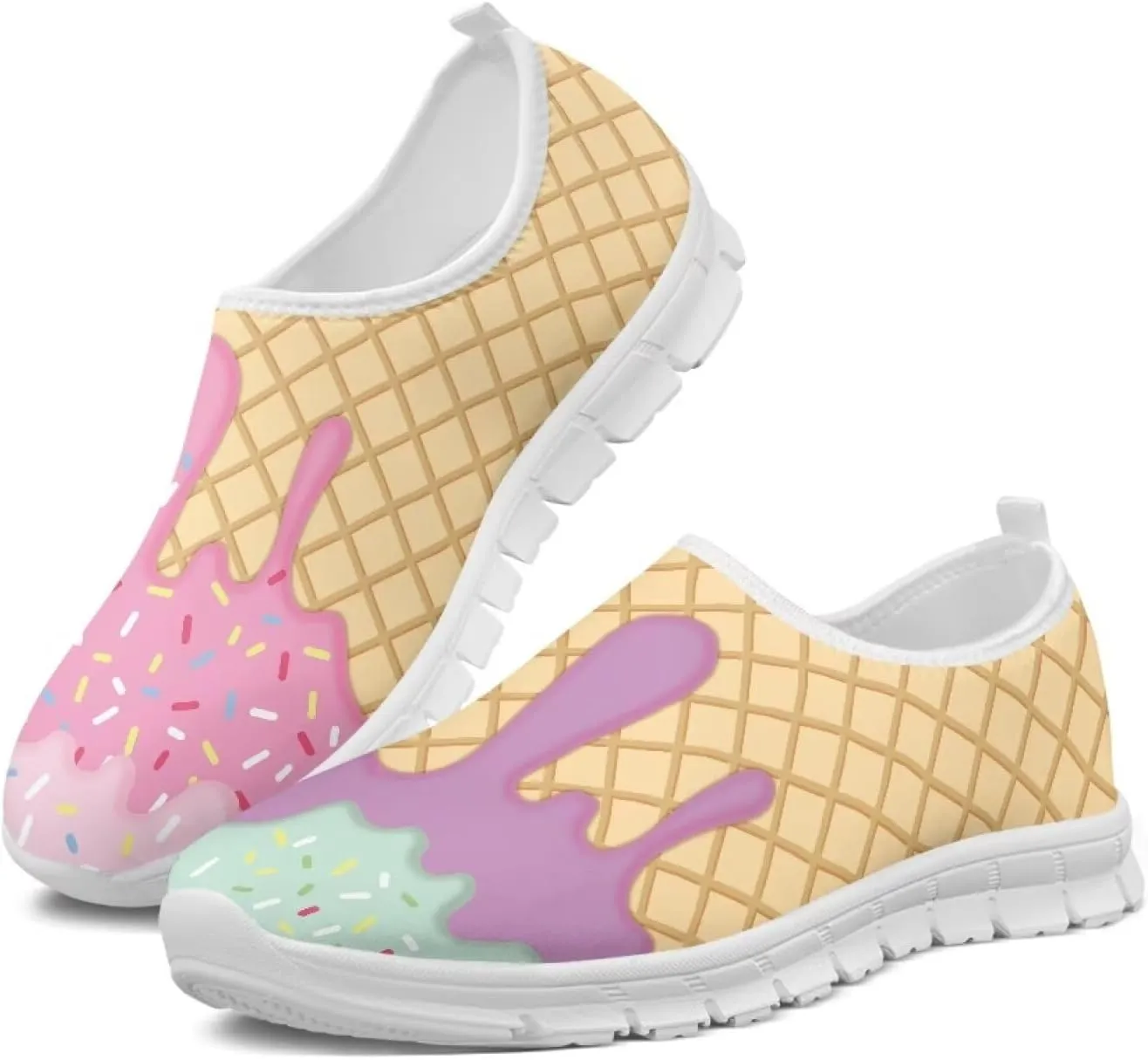 Biyejit Women's Slip On Sneakers Ladies Elastic Low Top Flats Lightweight Breathe Mesh Fashion Sneakers Cute Loafers