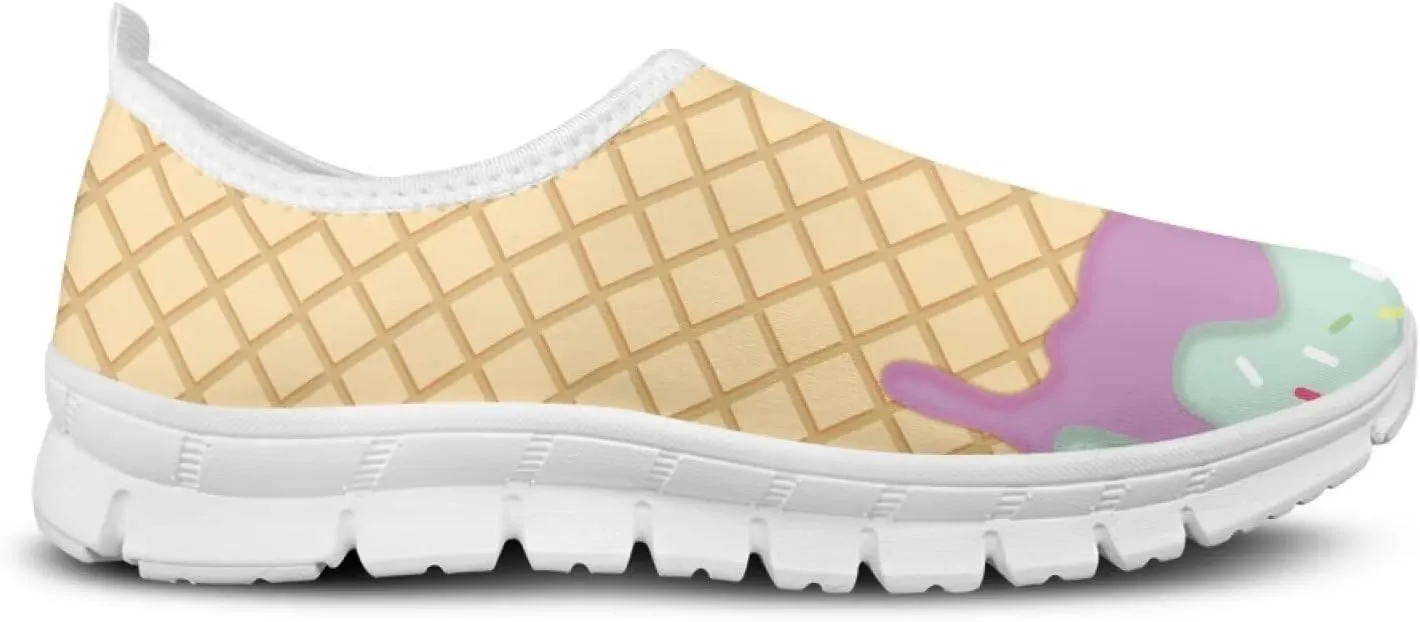 Biyejit Women's Slip On Sneakers Ladies Elastic Low Top Flats Lightweight Breathe Mesh Fashion Sneakers Cute Loafers