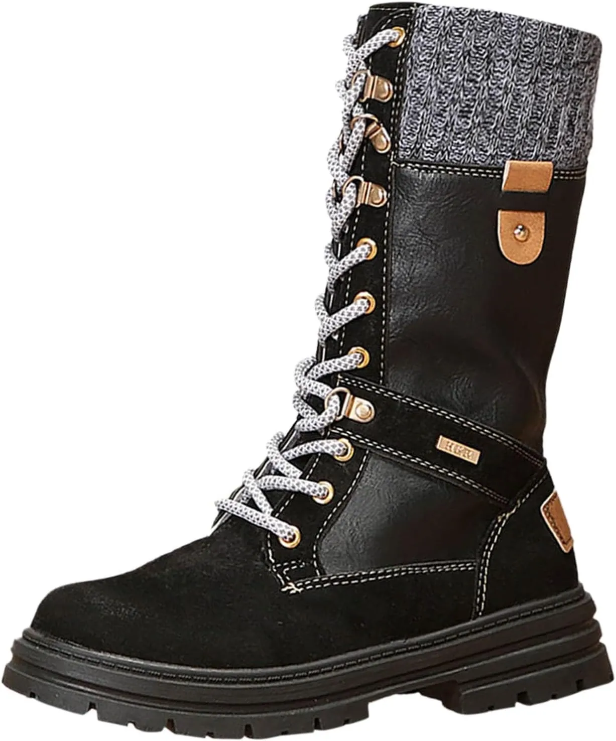 Boots for Women Chunky Heel Knitted Warm Mid Calf Boots Lace up Platform Zipper 2024 Trendy Snow Womens Boots