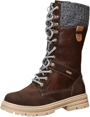 Boots for Women Chunky Heel Knitted Warm Mid Calf Boots Lace up Platform Zipper 2024 Trendy Snow Womens Boots