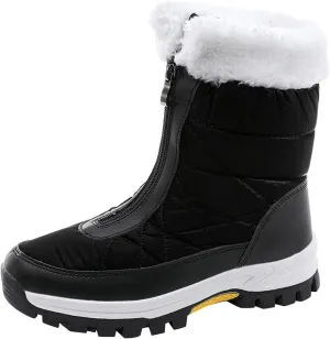 Boots For Women Winter Zipper Water Proof Flat Boots Furry Keep Warm Snow Boots Comfortable Mid Boots