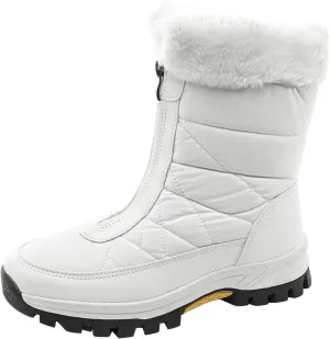 Boots For Women Winter Zipper Water Proof Flat Boots Furry Keep Warm Snow Boots Comfortable Mid Boots