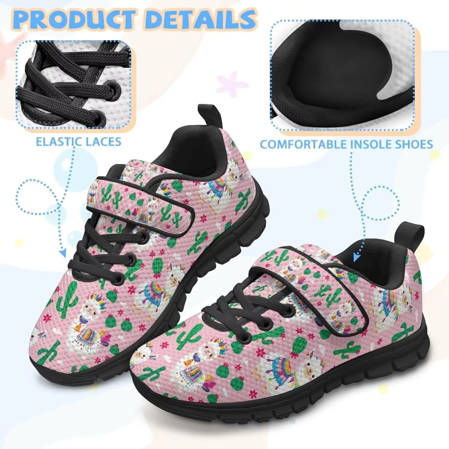 Boys Girls Sneakers Kids Mesh Shoes Unisex Lightweight Breathable Athletic Running Tennis Fitness Shoes Single Buckle for Toddler/Little Kid/Big Kid Black Sole