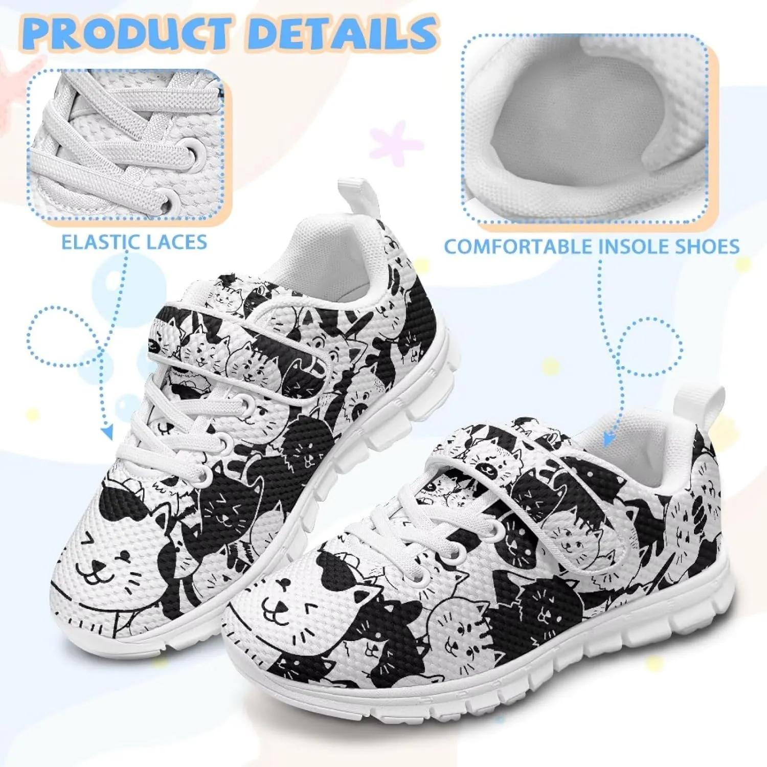 Boys Girls Sneakers Kids Mesh Shoes Unisex Lightweight Breathable Athletic Running Tennis Fitness Shoes Single Buckle for Toddler/Little Kid/Big Kid White Sole
