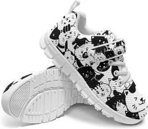 Boys Girls Sneakers Kids Mesh Shoes Unisex Lightweight Breathable Athletic Running Tennis Fitness Shoes Single Buckle for Toddler/Little Kid/Big Kid White Sole