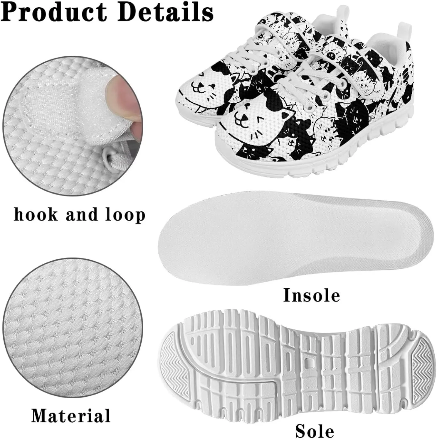 Boys Girls Sneakers Kids Mesh Shoes Unisex Lightweight Breathable Athletic Running Tennis Fitness Shoes Single Buckle for Toddler/Little Kid/Big Kid White Sole