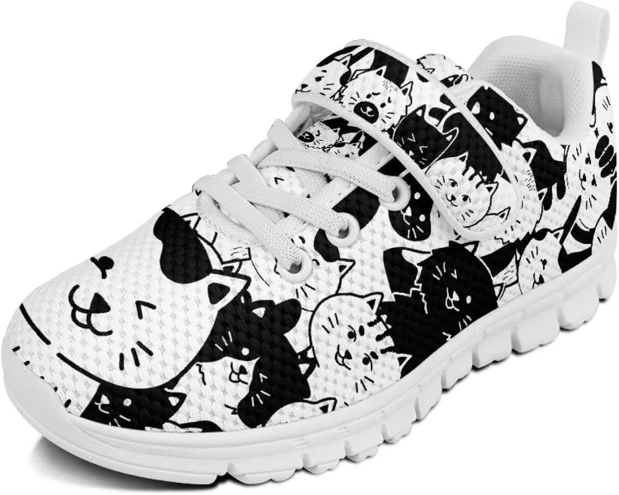 Boys Girls Sneakers Kids Mesh Shoes Unisex Lightweight Breathable Athletic Running Tennis Fitness Shoes Single Buckle for Toddler/Little Kid/Big Kid White Sole