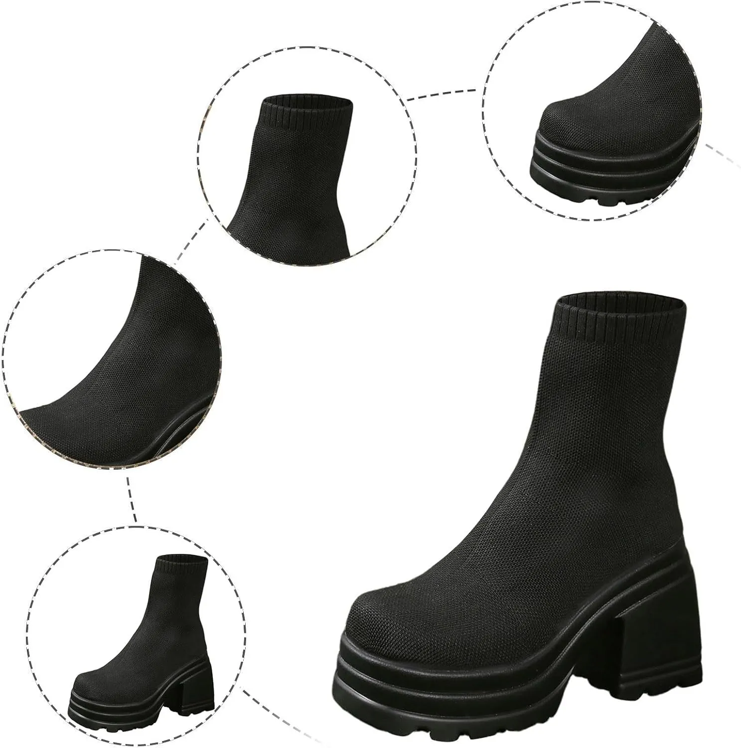 Combat Boots Womens Women's Y2K Solid Breathable Knitted Ankle Boots Lug Sole Thick Heel Halloween Short Boots