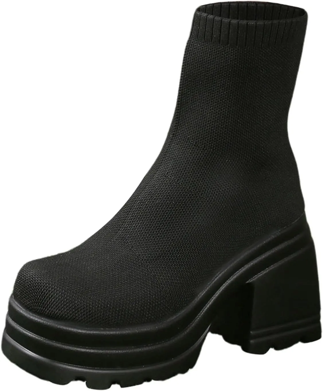 Combat Boots Womens Women's Y2K Solid Breathable Knitted Ankle Boots Lug Sole Thick Heel Halloween Short Boots