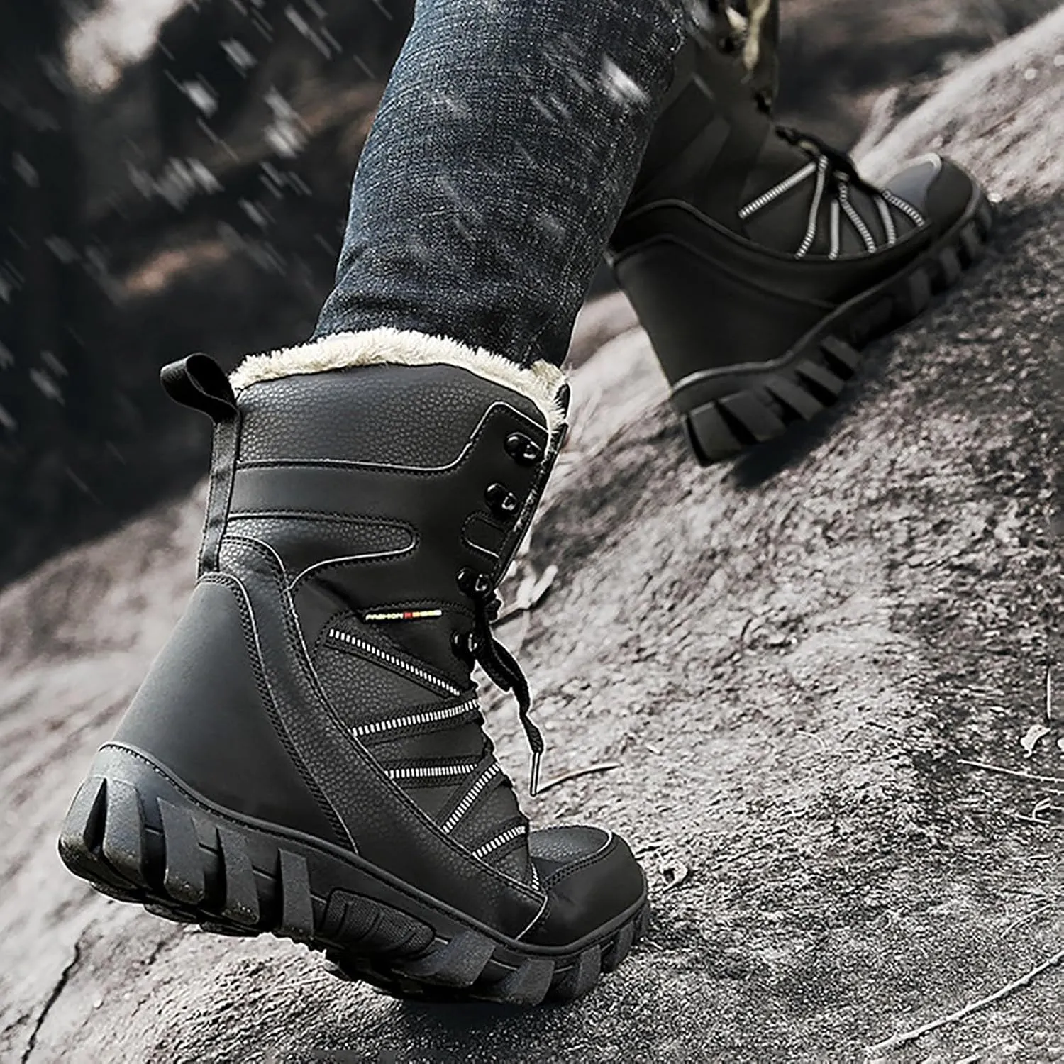 Cotton Snow Boots for Men Water Proof Insulated Mid Calf Boots Fleece Lined Warm Winter Non Slip Snow Boots