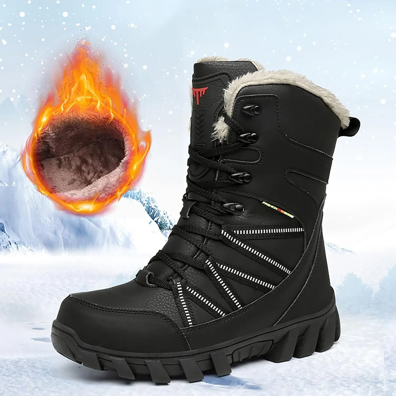 Cotton Snow Boots for Men Water Proof Insulated Mid Calf Boots Fleece Lined Warm Winter Non Slip Snow Boots