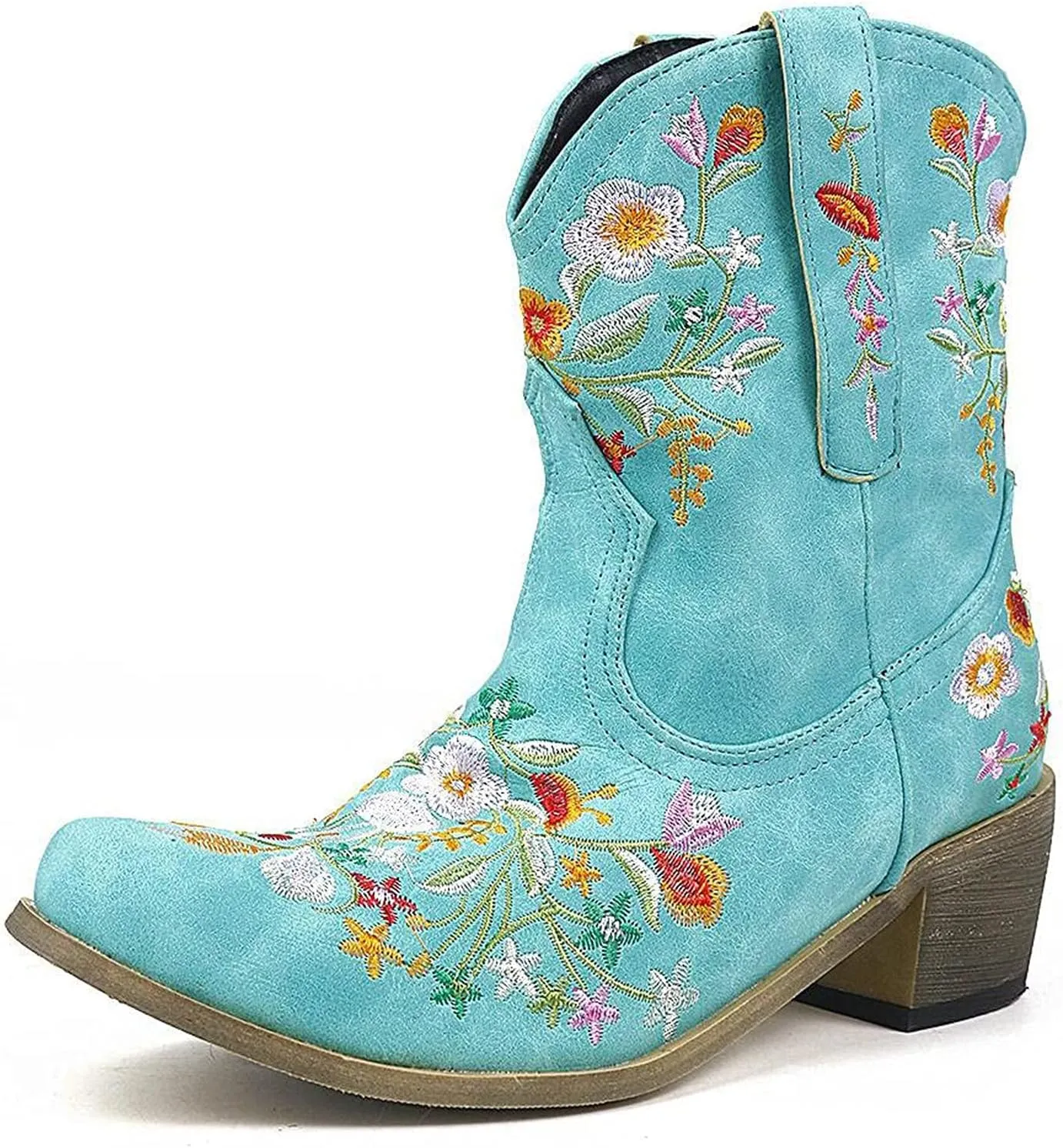 Cowboy Boots for Women Wide Calf Cowgirl Boots Low Heel Boots Retro Chunky Heels Embroidered Pointed Toe Cowboy Boots
