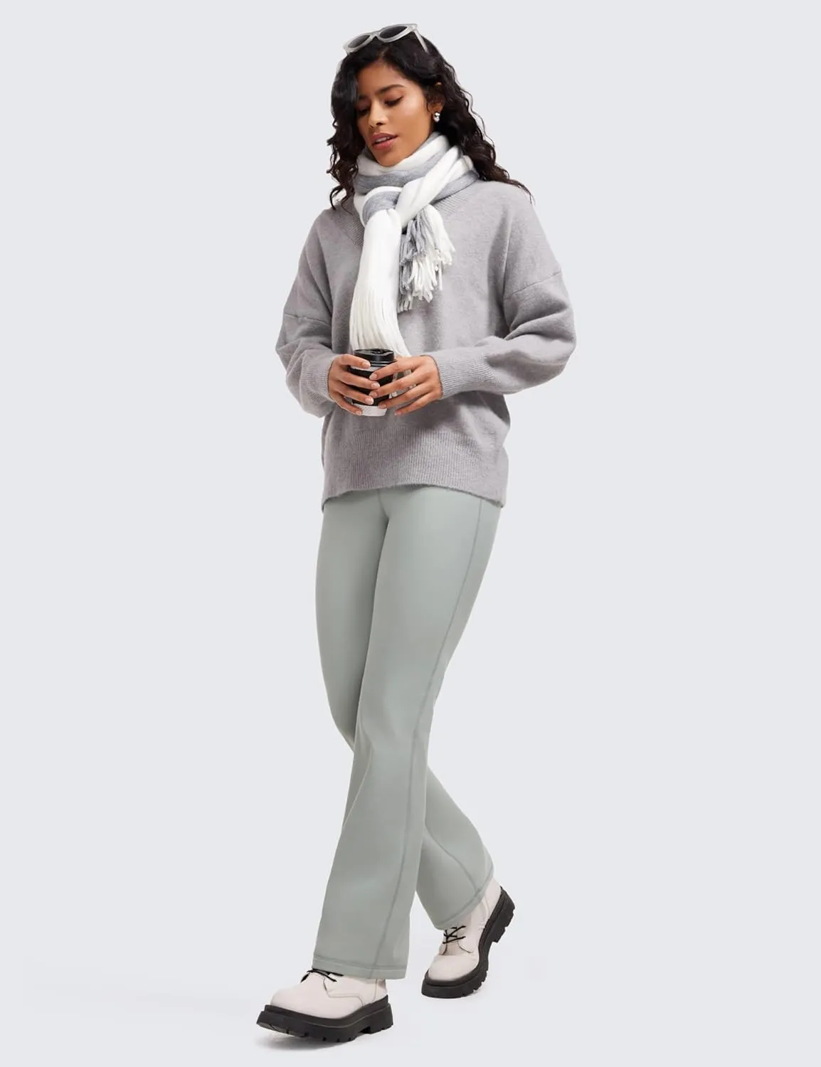 CRZ YOGA Womens Fleece Lined Flare Leggings 31" Bootcut Yoga Pants Tummy Control Winter Thermal Warm Soft Casual Lounge