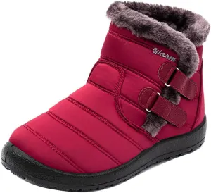 Cubicbee Women's Waterproof Warm Mid-Calf Snow Boots Faux Fur Comfortable Warm Hook Loop Outdoor Boots Non-Slip Furry Cotton Shoes Fashion Metal Buckle Furry Booties