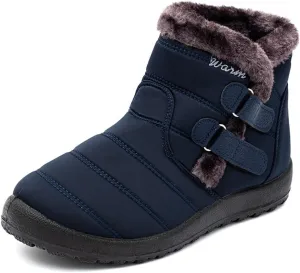 Cubicbee Women's Waterproof Warm Mid-Calf Snow Boots Faux Fur Comfortable Warm Hook Loop Outdoor Boots Non-Slip Furry Cotton Shoes Fashion Metal Buckle Furry Booties