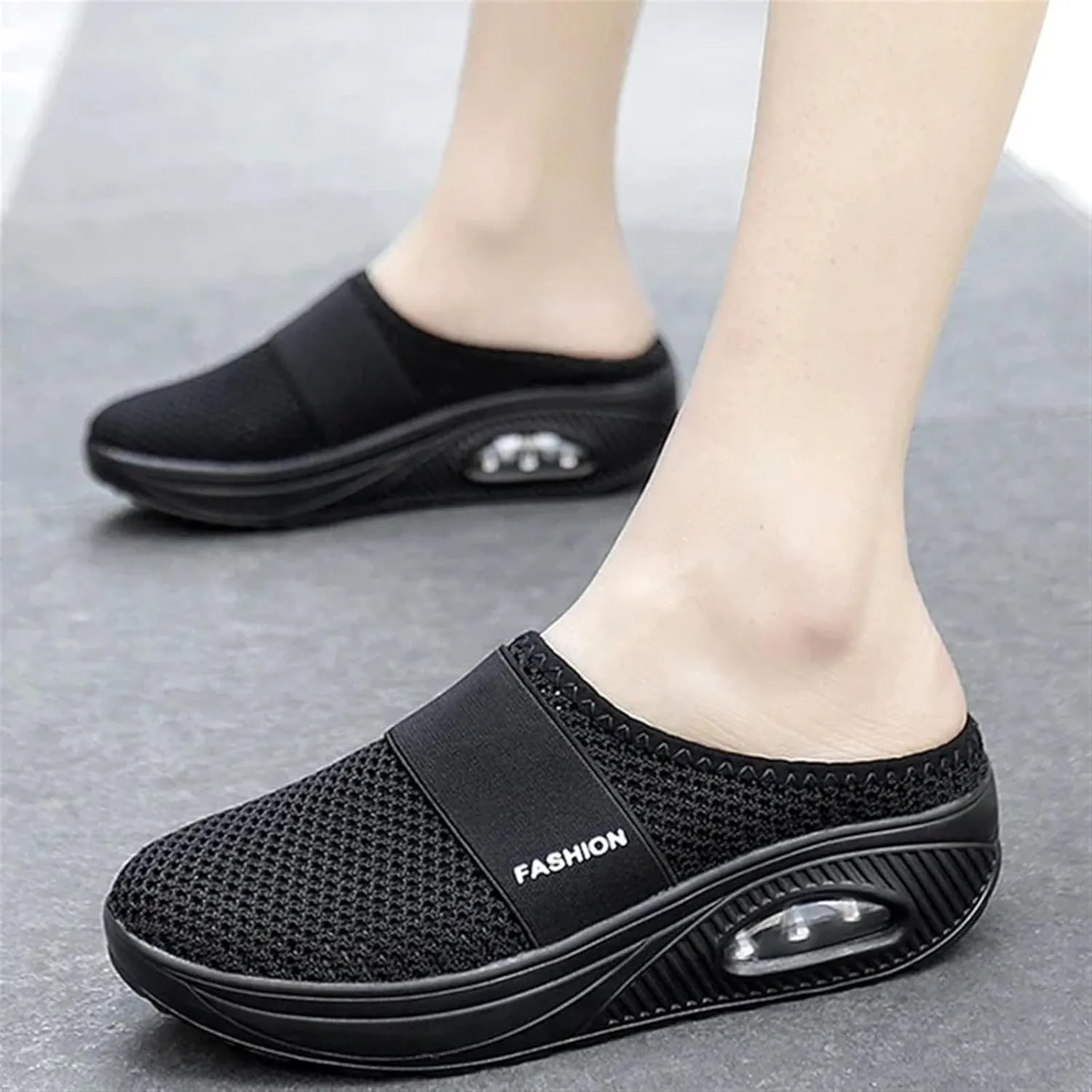 Diabetic Air-Cushion Slip-On Walking Shoes Summer Backless Walking Mules Orthopedic Diabetic Slippers Breathable Mesh Air Cushion Shoe Open Back Slip On Shoe Lightweight Slippers with Arch-Support