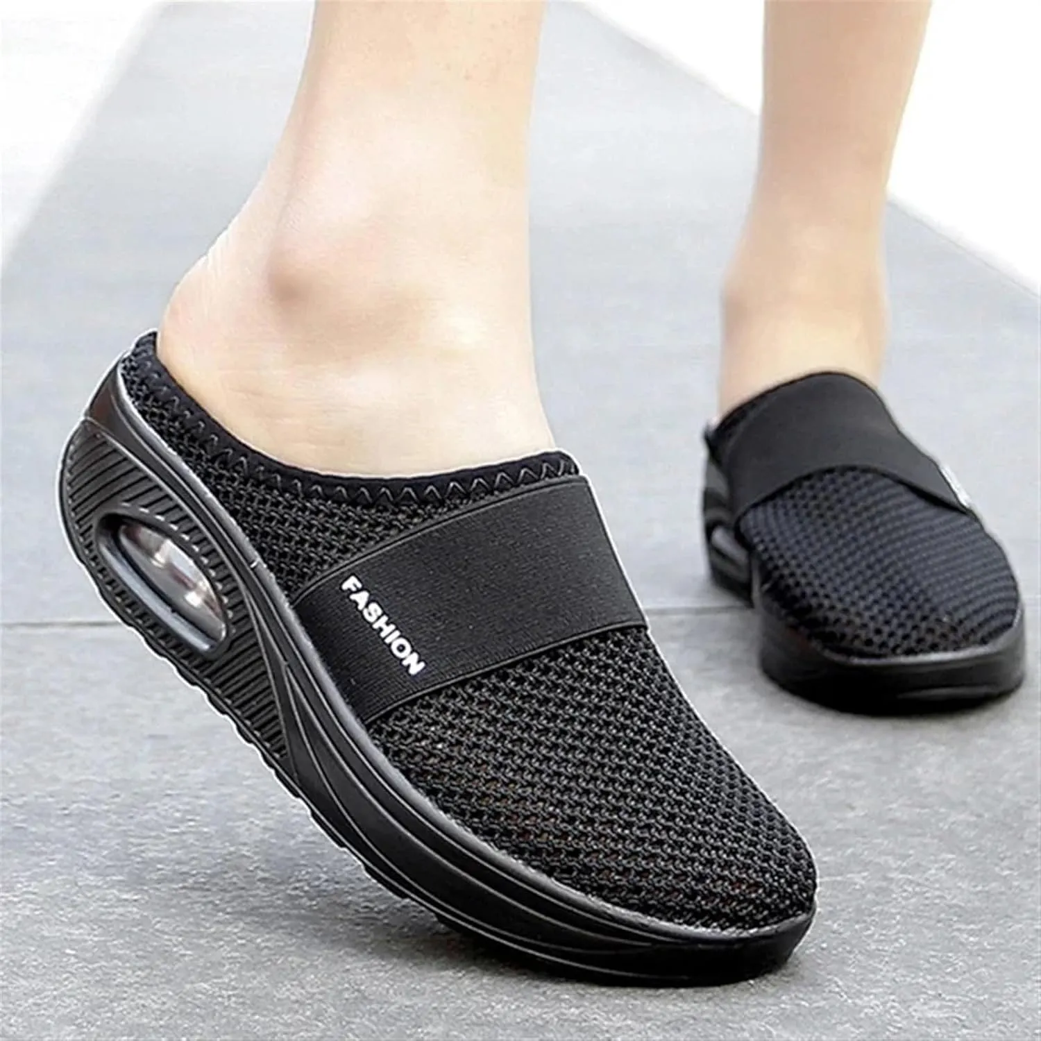 Diabetic Air-Cushion Slip-On Walking Shoes Summer Backless Walking Mules Orthopedic Diabetic Slippers Breathable Mesh Air Cushion Shoe Open Back Slip On Shoe Lightweight Slippers with Arch-Support