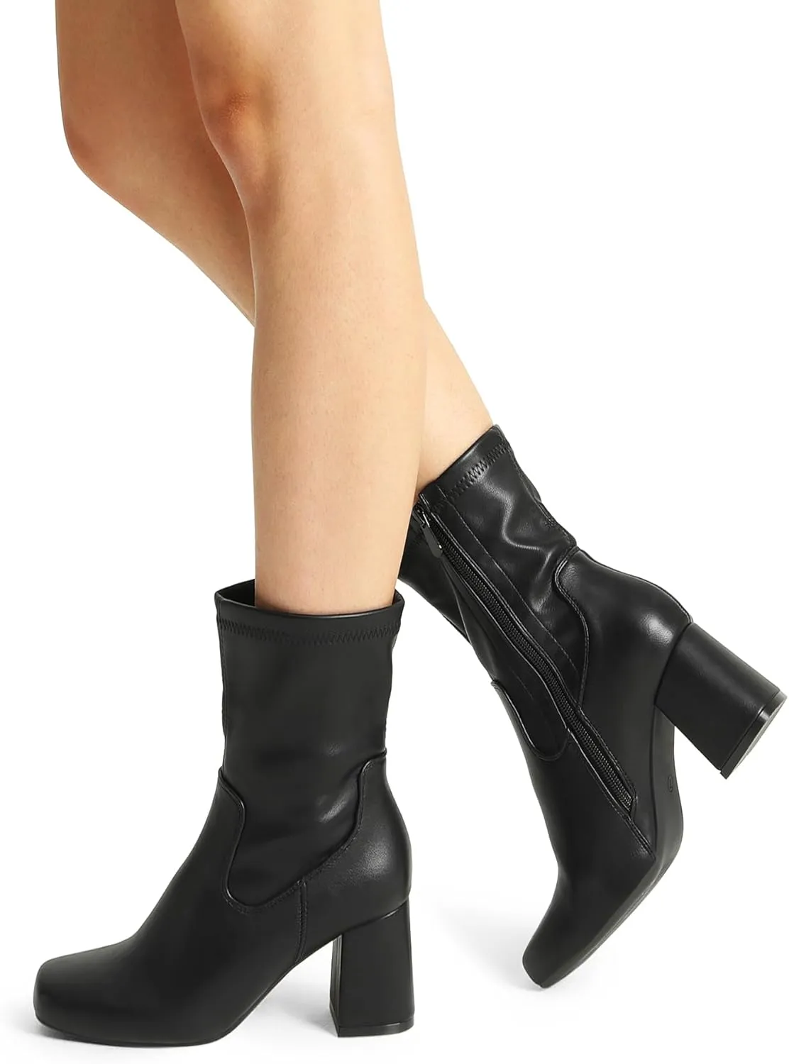 DREAM PAIRS Women's Gogo Boots Mid Calf Low Block Heel Boots Zipper Square Toe Ankle Boots For Party Cosplay Dance