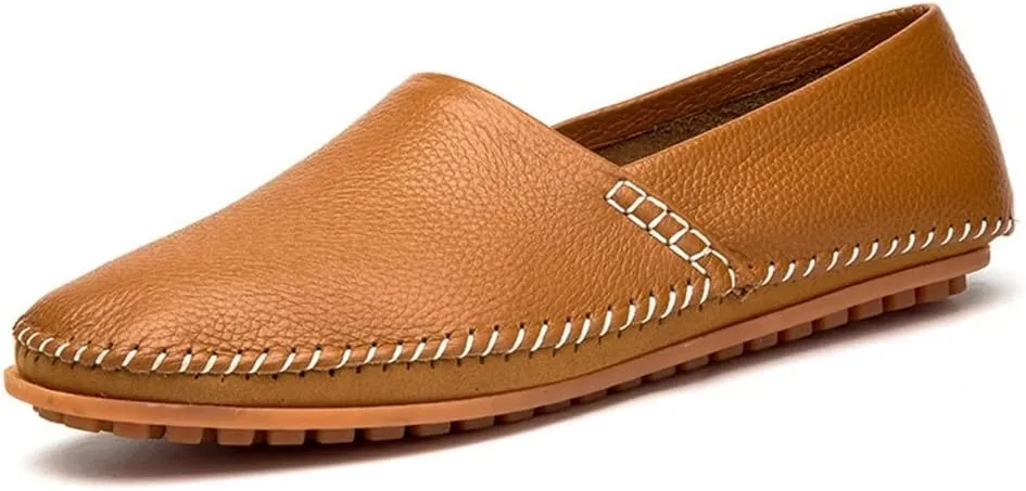 Driving Moccasins for Men Genuine Leather Round Toe Stitching Details Resistant Flexible Lightweight Flat Heel Anti-Slip Casual Slip on for Any Attire