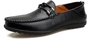 Easy to Put and Remove. Driving Moccasins for Men Genuine Leather Round Toe Stitching Details Breathable Penny Loafer Lightweight Flexible Anti-Slip Resistant Walking for All Occasions