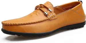 Easy to Put and Remove. Driving Moccasins for Men Genuine Leather Round Toe Stitching Details Breathable Penny Loafer Lightweight Flexible Anti-Slip Resistant Walking for All Occasions