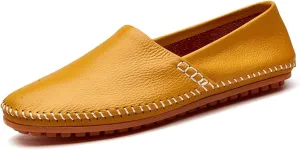 Easy to Put and Remove. Driving Moccasins Loafer Shoes for Men Genuine Leather Round Toe Stitching Details Lightweight Anti-Slip Flexible Walking Slip on for All Occasions