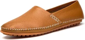 Easy to Put and Remove. Driving Moccasins Loafer Shoes for Men Genuine Leather Round Toe Stitching Details Lightweight Anti-Slip Flexible Walking Slip on for All Occasions
