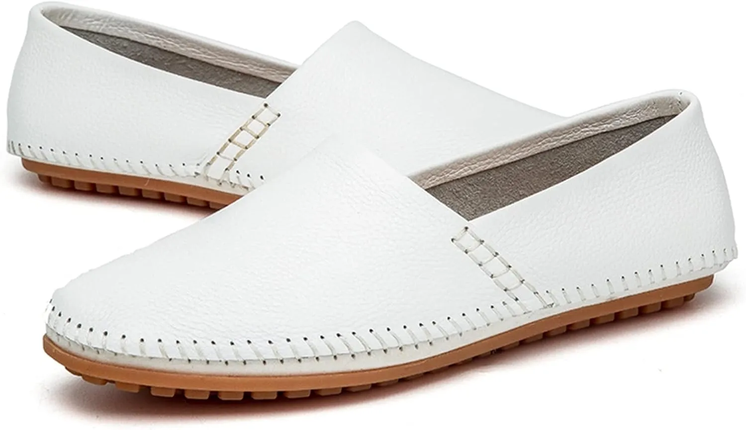 Easy to Put and Remove. Driving Moccasins Loafer Shoes for Men Genuine Leather Round Toe Stitching Details Lightweight Anti-Slip Flexible Walking Slip on for All Occasions