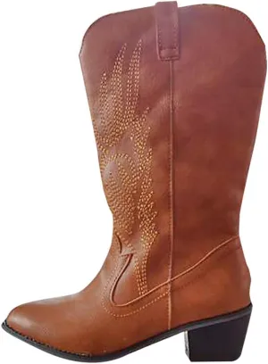 Eduavar Cowboy Boots for Women Cowboy Style, Womens Cowboy Boots Wide Calf Amelia Western Boots Pointed Toe Low Heel Boots
