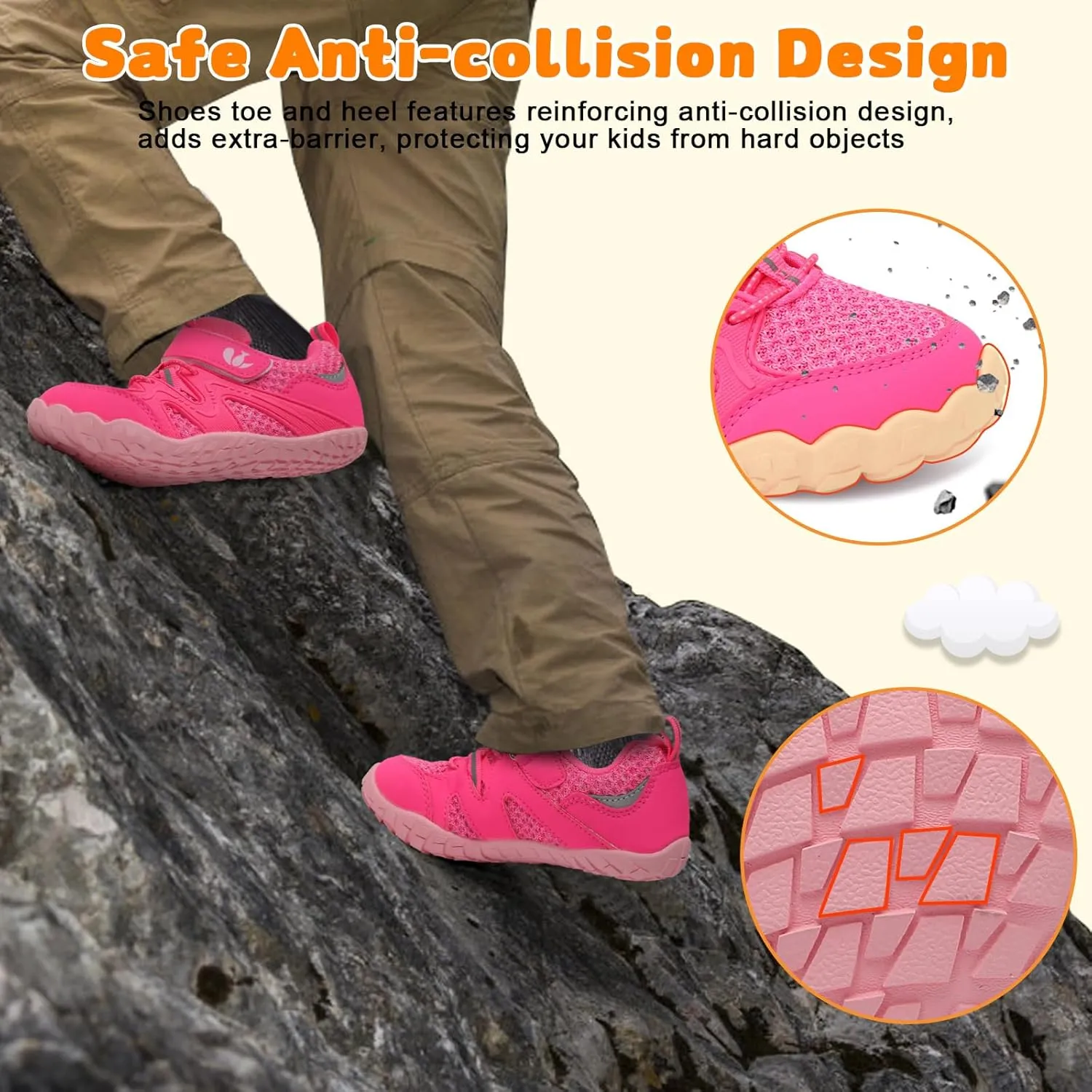 FEETCITY Kids Barefoot Shoes Boys Girls Sneakers Toddler Walking Shoes Kids Hiking Shoe Lightweight Outdoor Tennis Shoe