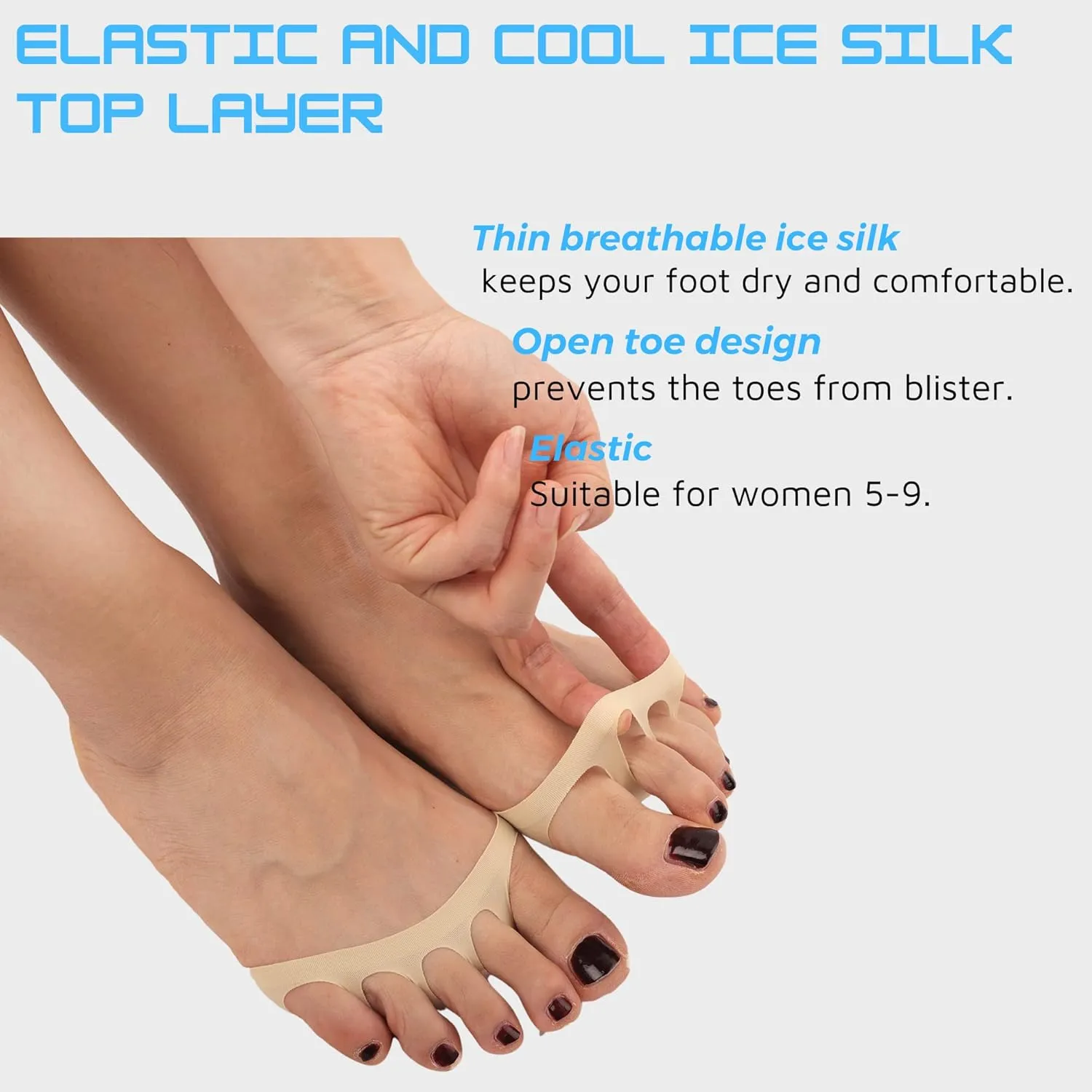 Flammi 6 Pairs Ball of Foot Cushion Socks,Women's Toe Cover with Padding Toe Topper Liner Socks Non-Skid Bottom