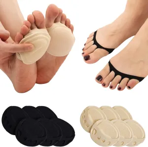 Flammi 6 Pairs Ball of Foot Cushion Socks,Women's Toe Cover with Padding Toe Topper Liner Socks Non-Skid Bottom