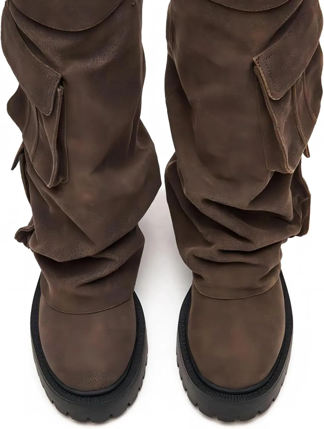 Fold Over Mid Calf Platform Boots for Women Round Toe Chunky Block Heel Shark Boots Combat Booties Gothic Motorcyle Party Shoes
